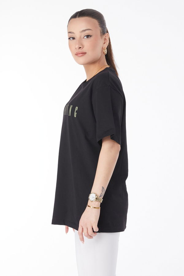 Kısa Kollu Baskılı T-shirt Siyah - 24634 SİYAH