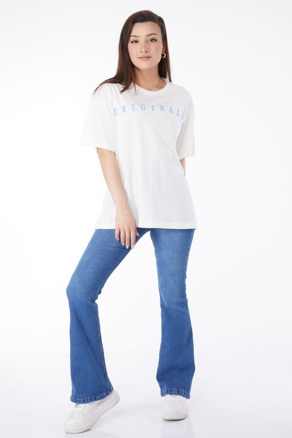 Kısa Kollu Baskılı T-shirt Beyaz - 24636 BEYAZ