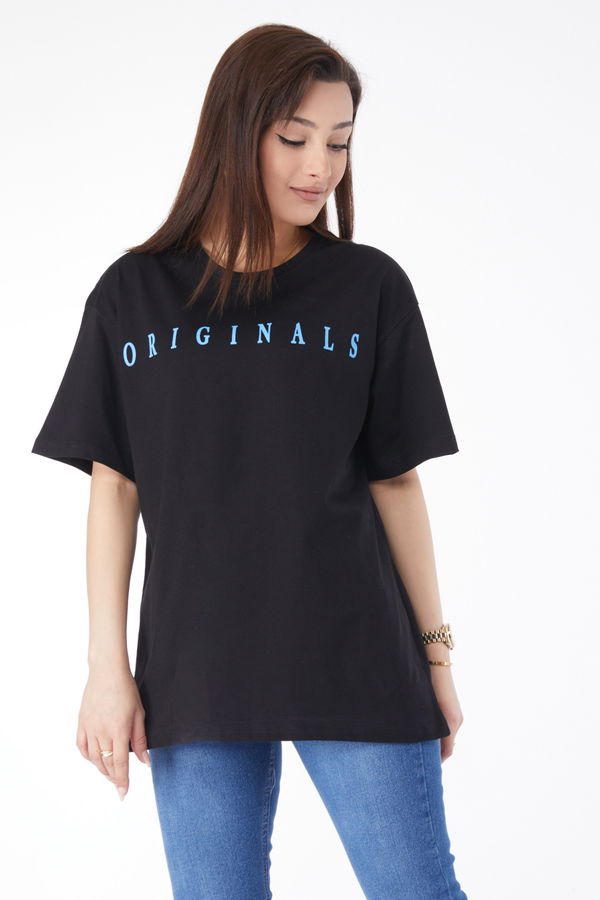 Kısa Kollu Baskılı T-shirt Siyah - 24636 SİYAH