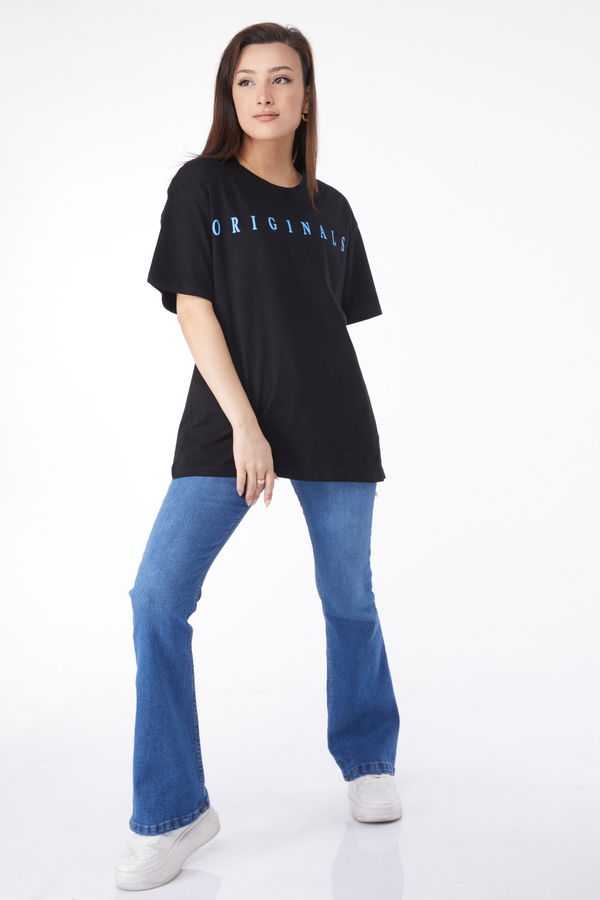 Kısa Kollu Baskılı T-shirt Siyah - 24636 SİYAH
