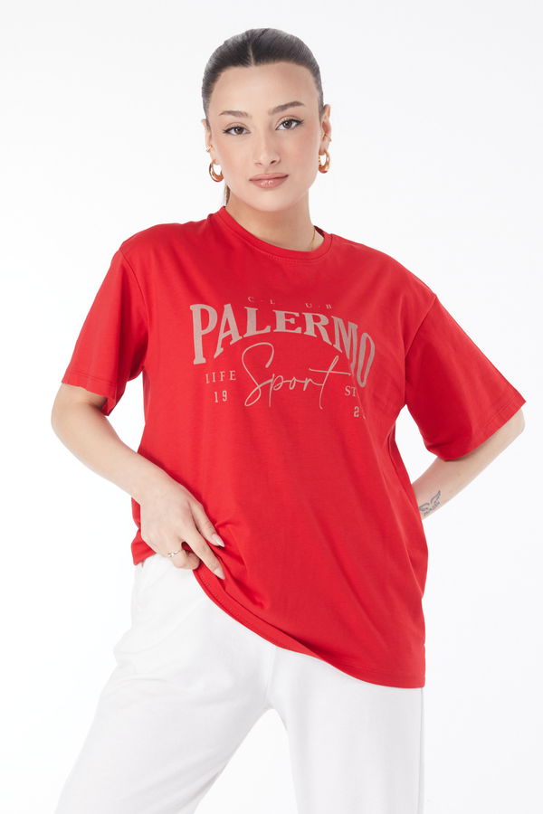 Kısa Kollu Baskılı T-shirt Kırmızı - 24637 Kırmızı