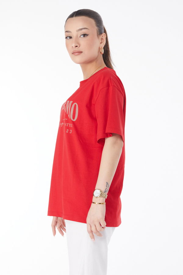 Kısa Kollu Baskılı T-shirt Kırmızı - 24637 Kırmızı