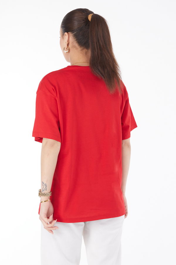 Kısa Kollu Baskılı T-shirt Kırmızı - 24637 Kırmızı