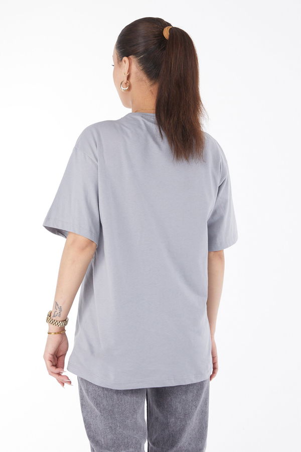 Kısa Kollu Baskılı T-shirt Gri - 24637