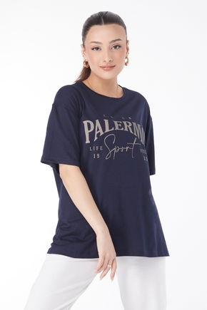 Kısa Kollu Baskılı T-shirt Lacivert - 24637