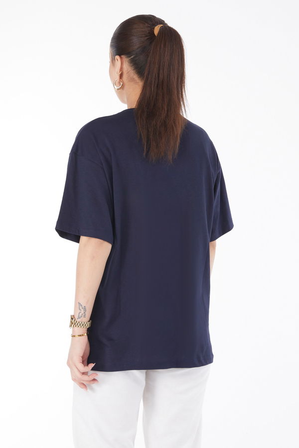 Kısa Kollu Baskılı T-shirt Lacivert - 24637