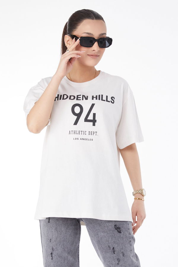 Kısa Kollu Baskılı T-shirt Beyaz - 24638