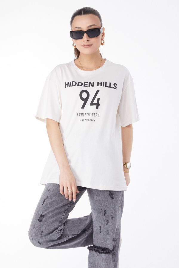 Kısa Kollu Baskılı T-shirt Beyaz - 24638