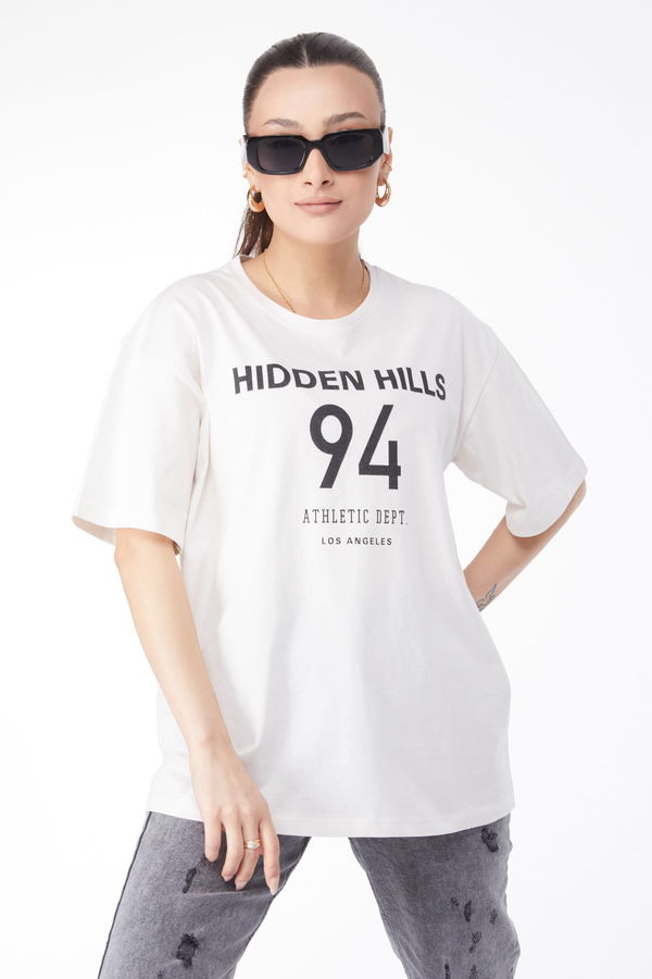 Kısa Kollu Baskılı T-shirt Beyaz - 24638