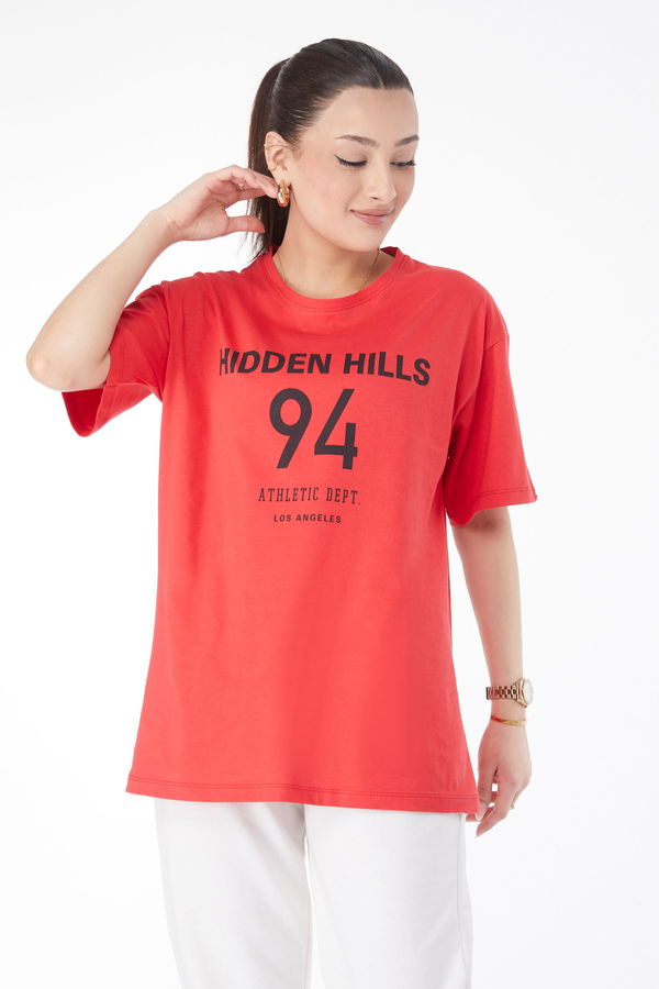 Kısa Kollu Baskılı T-shirt Kırmızı - 24638
