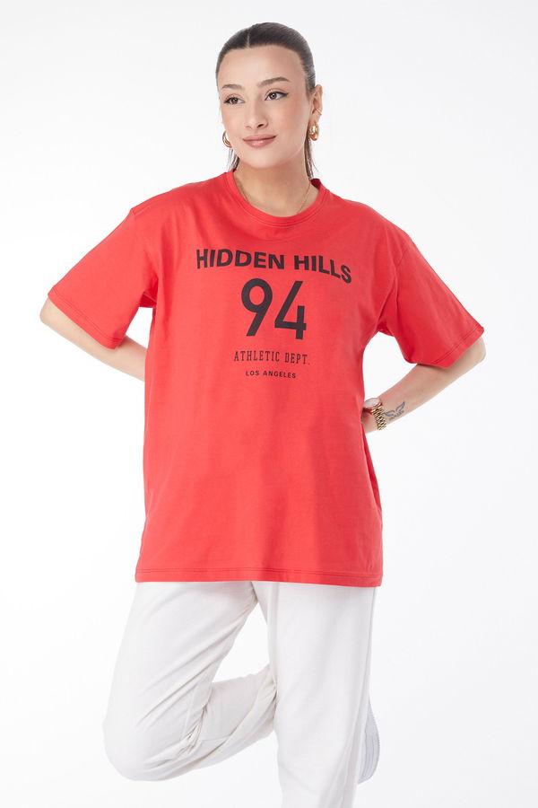 Kısa Kollu Baskılı T-shirt Kırmızı - 24638