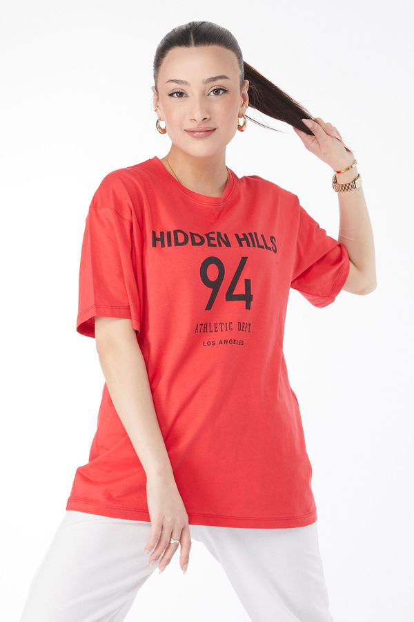 Kısa Kollu Baskılı T-shirt Kırmızı - 24638