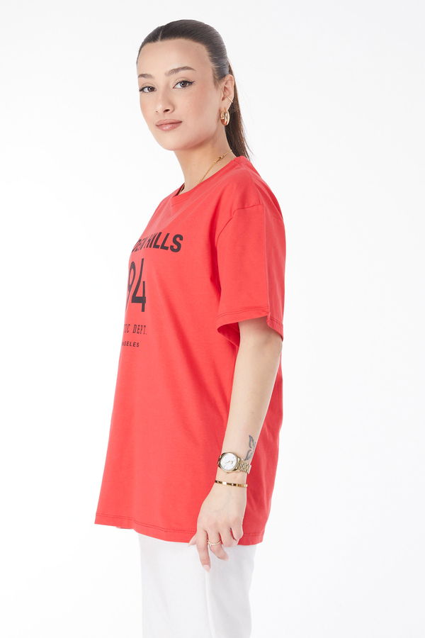 Kısa Kollu Baskılı T-shirt Kırmızı - 24638