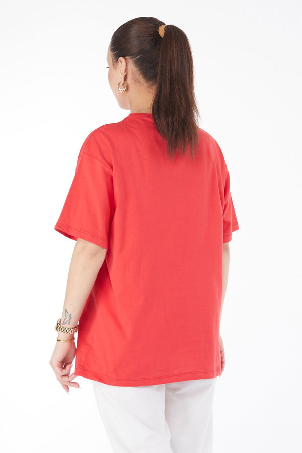 Kısa Kollu Baskılı T-shirt Kırmızı - 24638