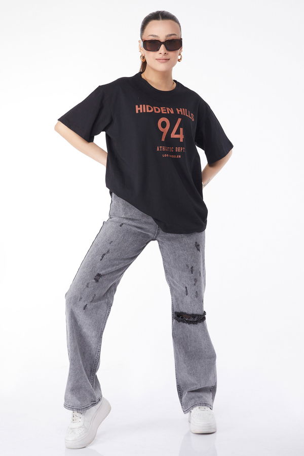 Kısa Kollu Baskılı T-shirt Siyah - 24638 SİYAH