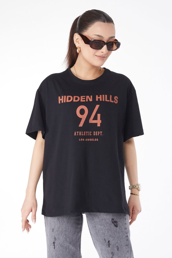 Kısa Kollu Baskılı T-shirt Siyah - 24638 SİYAH
