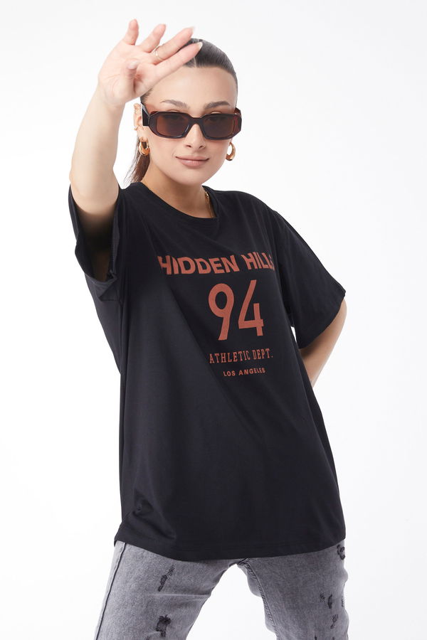 Kısa Kollu Baskılı T-shirt Siyah - 24638 SİYAH