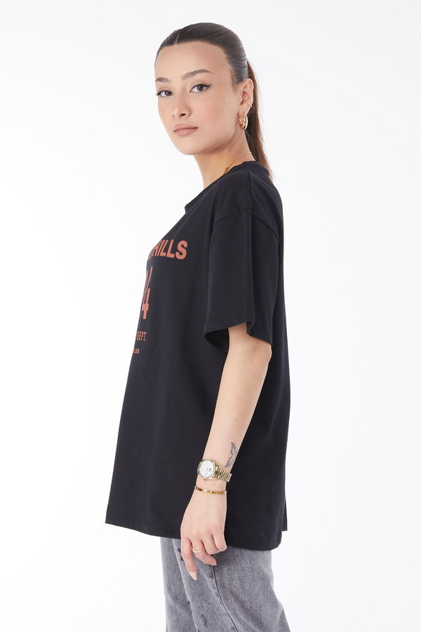 Kısa Kollu Baskılı T-shirt Siyah - 24638 SİYAH