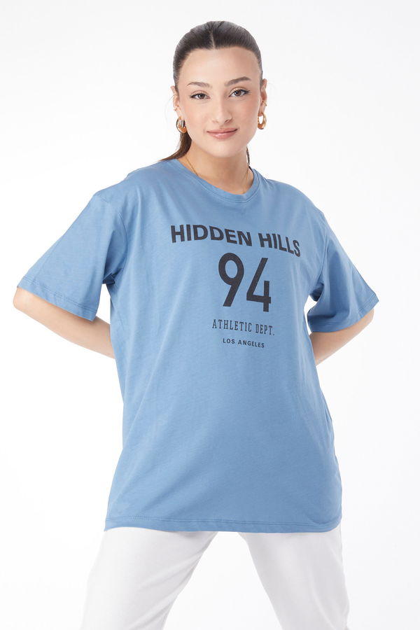 Kısa Kollu Baskılı T-shirt Mavi - 24638 MAVİ