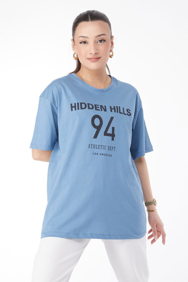 Kısa Kollu Baskılı T-shirt Mavi - 24638 MAVİ