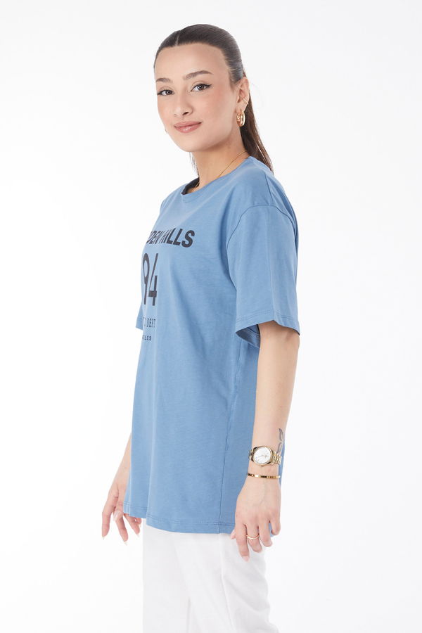 Kısa Kollu Baskılı T-shirt Mavi - 24638 MAVİ