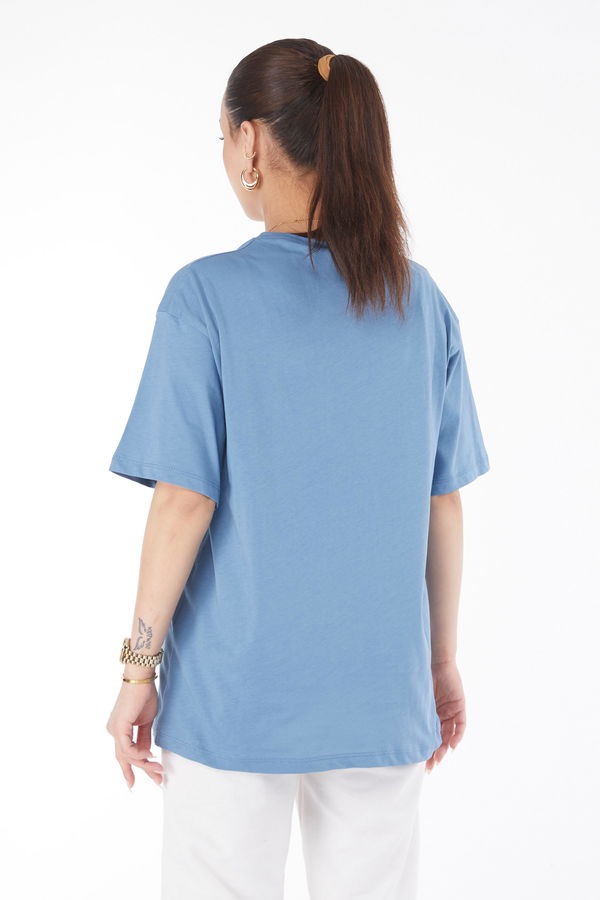 Kısa Kollu Baskılı T-shirt Mavi - 24638 MAVİ