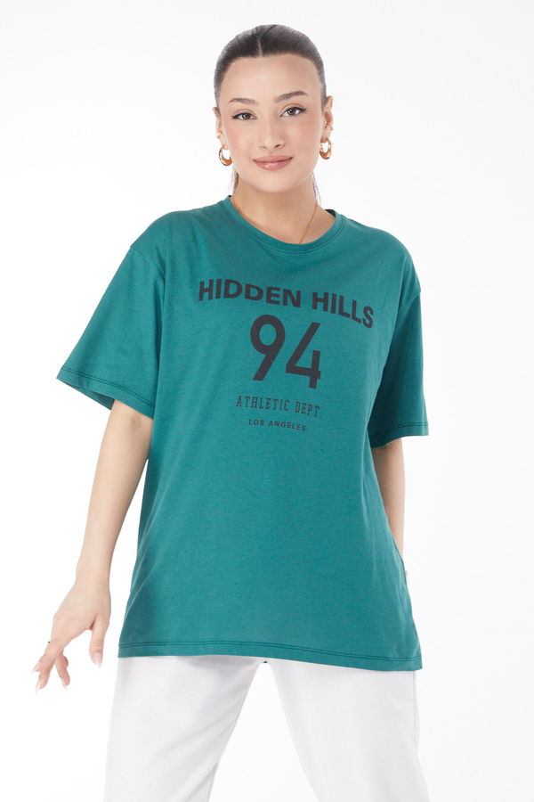Kısa Kollu Baskılı T-shirt Yeşil - 24638