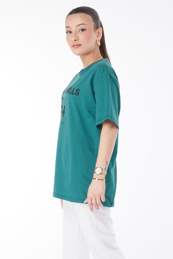 Kısa Kollu Baskılı T-shirt Yeşil - 24638