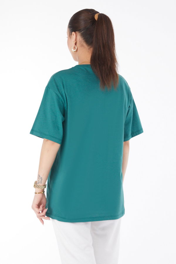 Kısa Kollu Baskılı T-shirt Yeşil - 24638