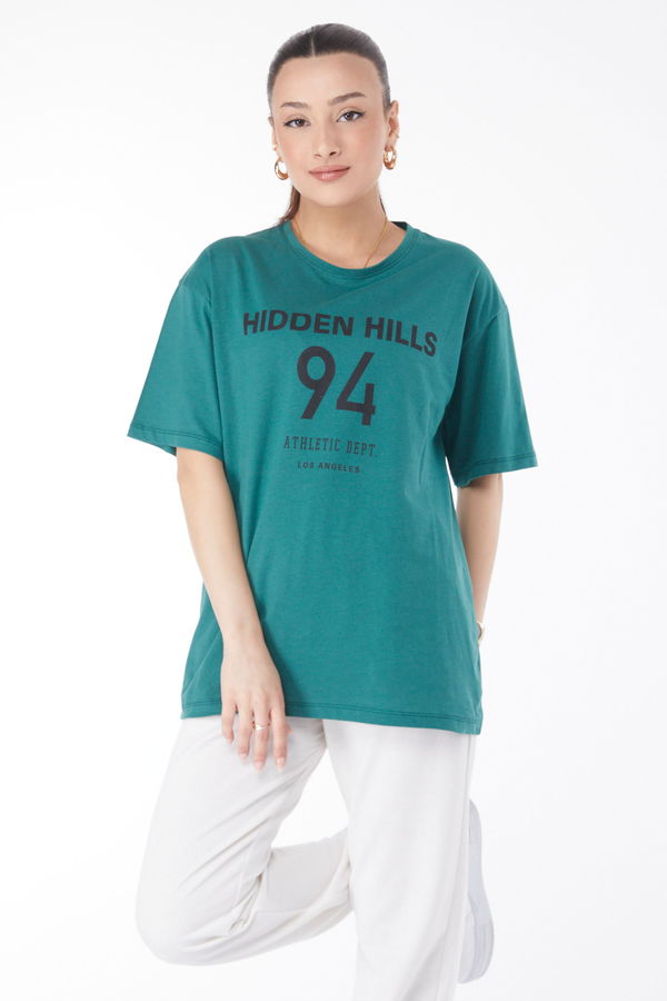 Kısa Kollu Baskılı T-shirt Yeşil - 24638