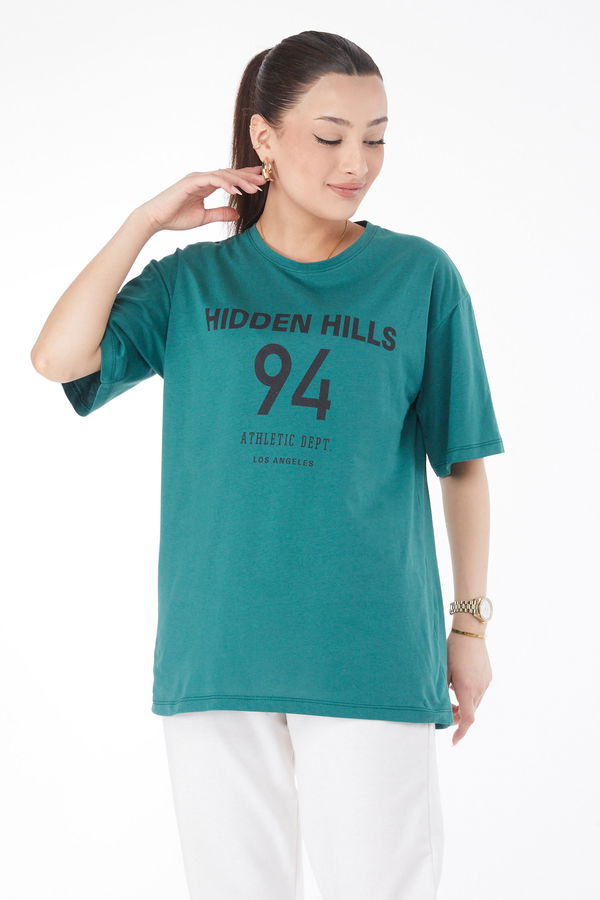 Kısa Kollu Baskılı T-shirt Yeşil - 24638
