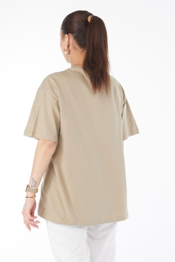 Kısa Kollu Baskılı T-shirt Haki - 24639