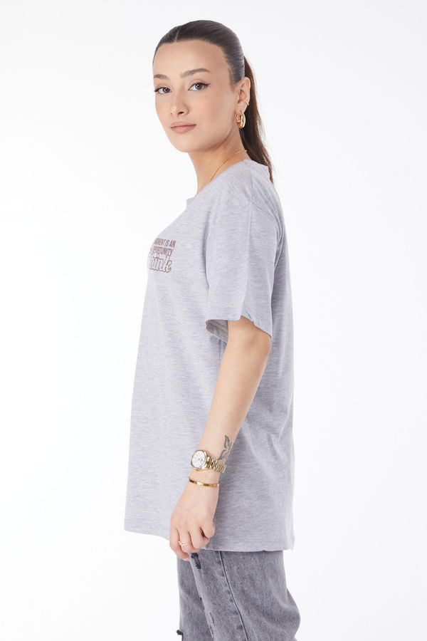 Kısa Kollu Baskılı T-shirt Gri - 24639