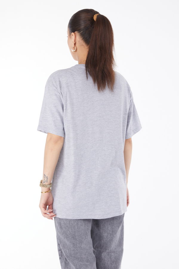 Kısa Kollu Baskılı T-shirt Gri - 24639