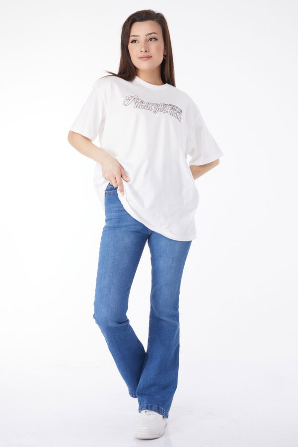 Kısa Kollu Baskılı T-shirt Ekru - 24639