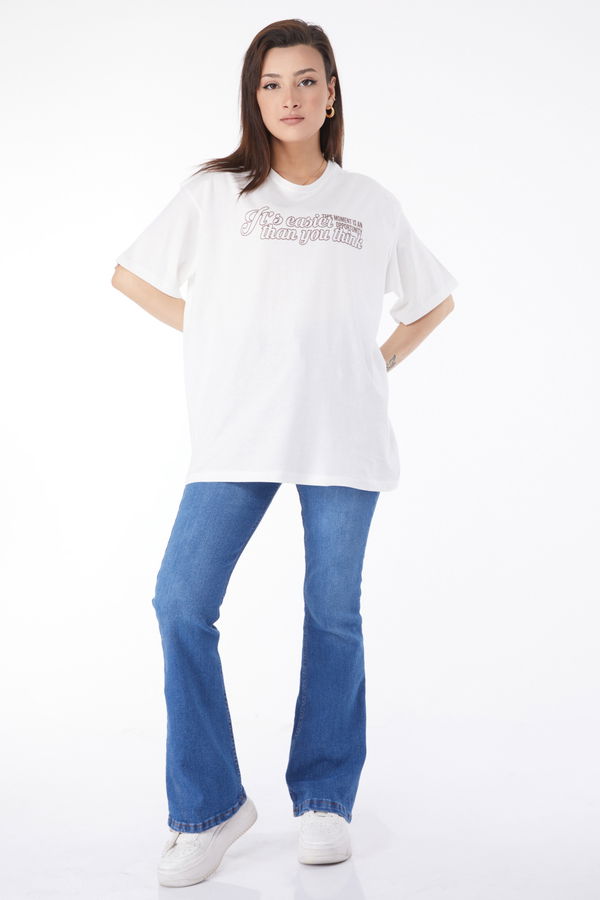 Kısa Kollu Baskılı T-shirt Ekru - 24639