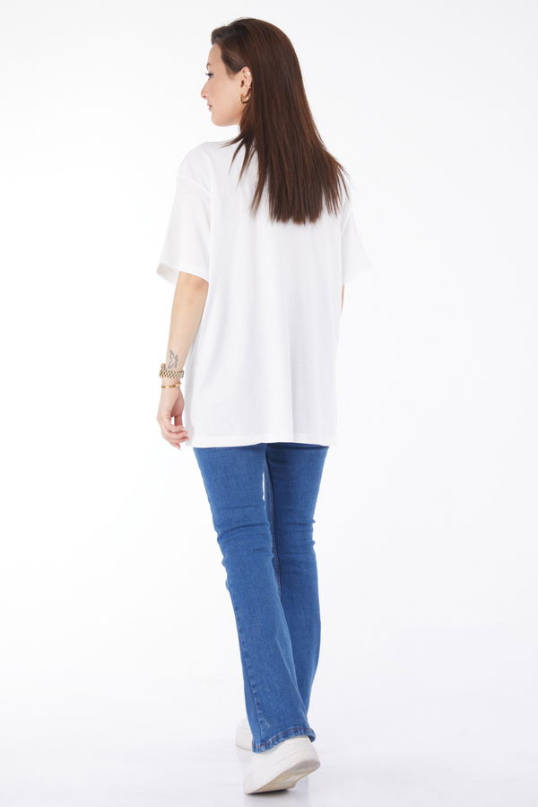 Kısa Kollu Baskılı T-shirt Ekru - 24639