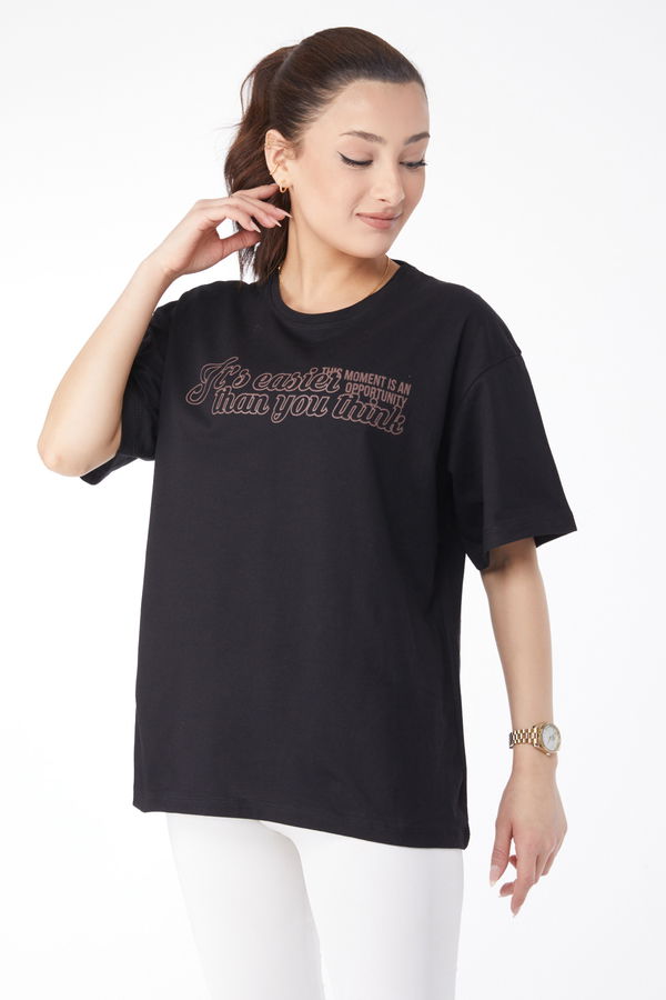 Kısa Kollu Baskılı T-shirt Siyah - 24639 SİYAH
