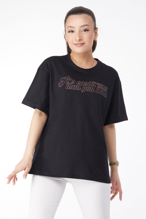 Kısa Kollu Baskılı T-shirt Siyah - 24639 SİYAH