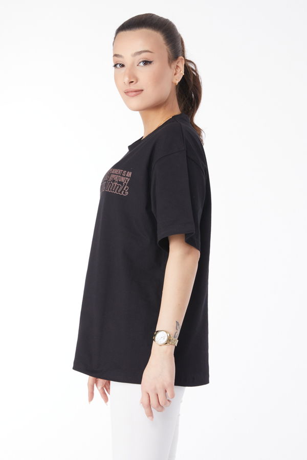 Kısa Kollu Baskılı T-shirt Siyah - 24639 SİYAH