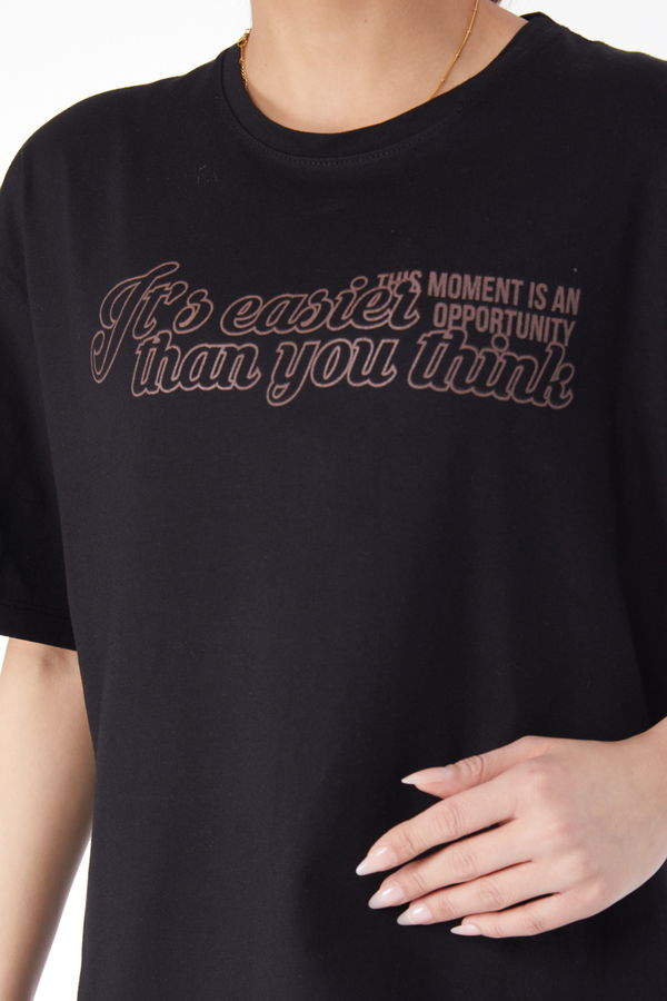 Kısa Kollu Baskılı T-shirt Siyah - 24639 SİYAH