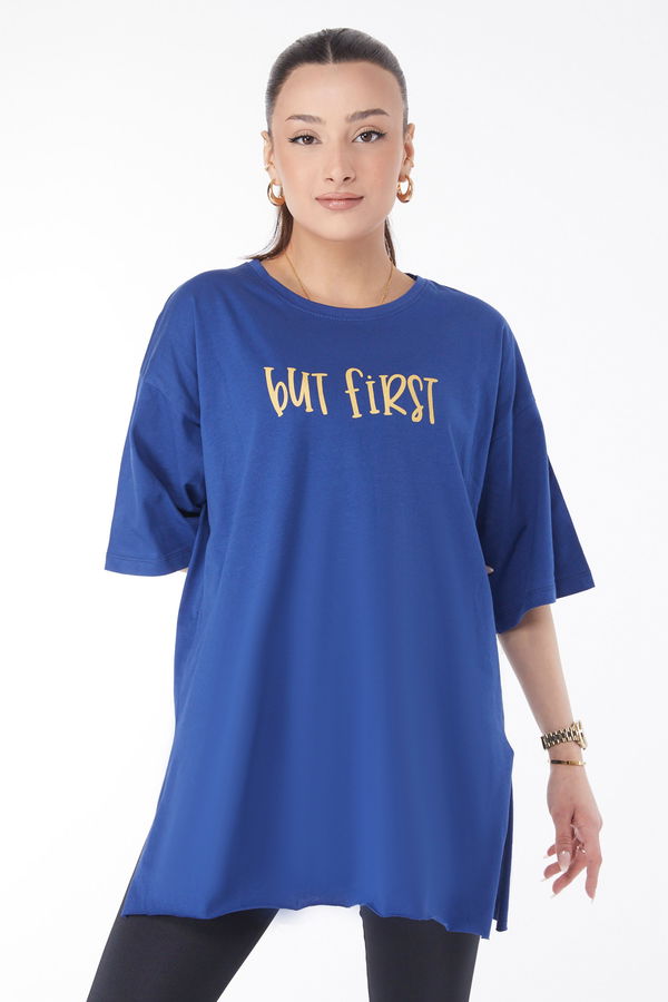 Kısa Kollu Baskılı T-shirt Lacivert - 24640 LACİVERT