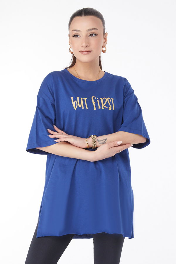 Kısa Kollu Baskılı T-shirt Lacivert - 24640 LACİVERT