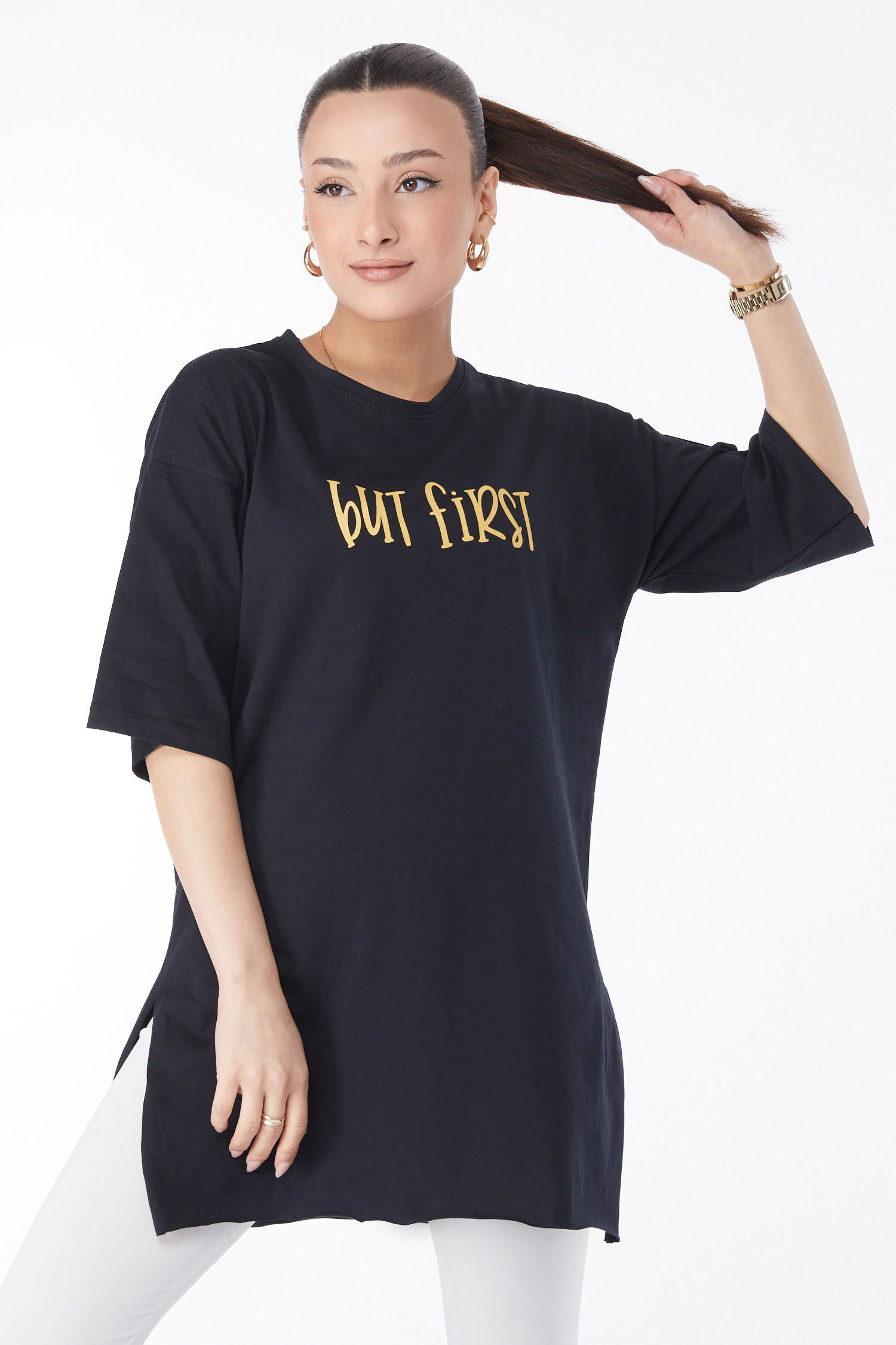 Kısa Kollu Baskılı T-shirt Siyah - 24640 SİYAH