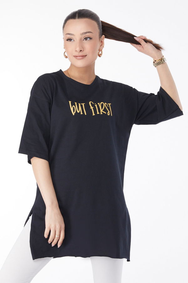 Kısa Kollu Baskılı T-shirt Siyah - 24640 SİYAH
