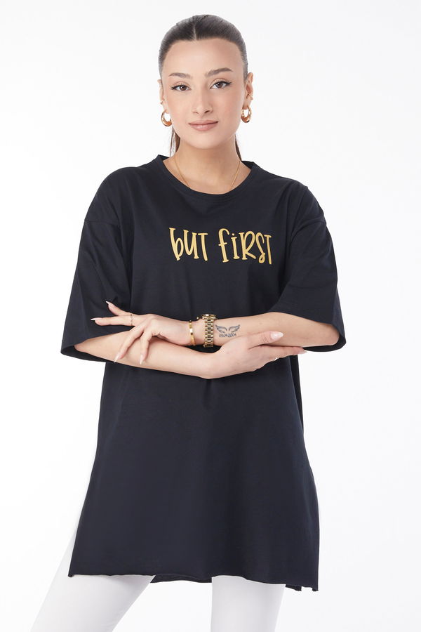 Kısa Kollu Baskılı T-shirt Siyah - 24640 SİYAH