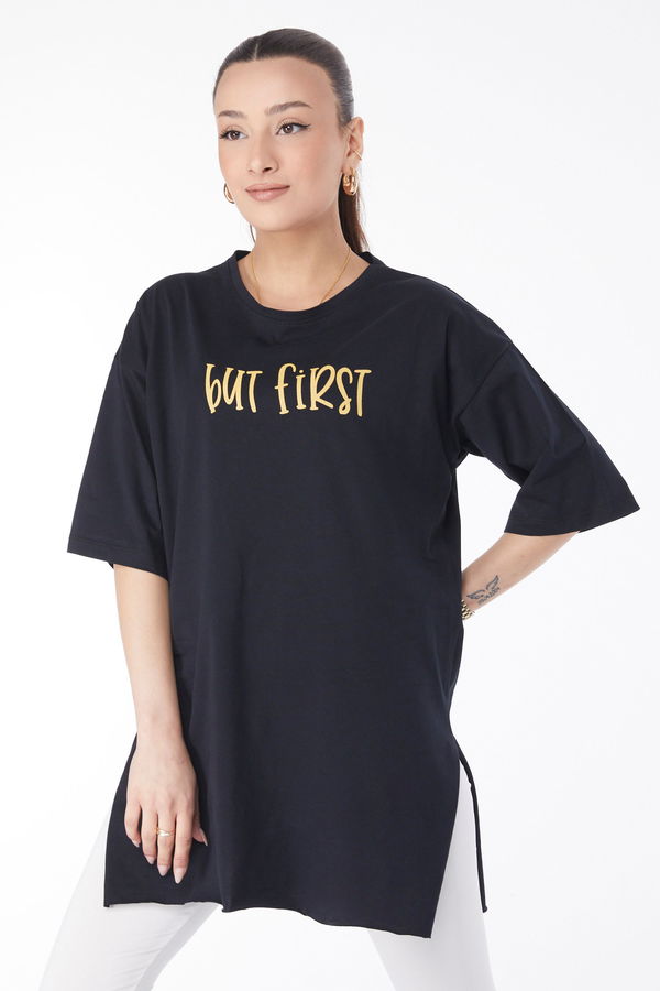Kısa Kollu Baskılı T-shirt Siyah - 24640 SİYAH