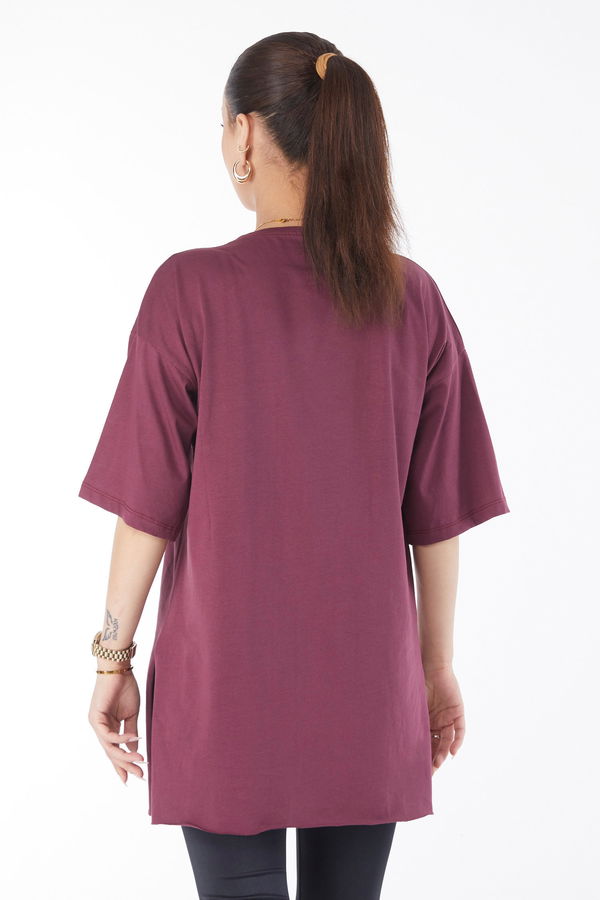 Kısa Kollu Baskılı T-shirt Bordo - 24640