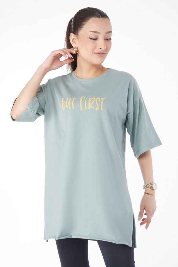 Kısa Kollu Baskılı T-shirt Yeşil - 24640