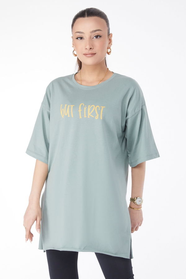 Kısa Kollu Baskılı T-shirt Yeşil - 24640